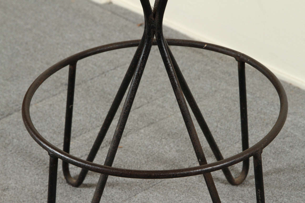 Mid-20th Century Four Beautiful Wrought Iron and Oak Barstools