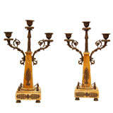 A Pair of Sienna Marble and Bronze Candelabras with bronze mount