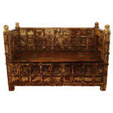 Moroccan painted wooden bench with storage compartment