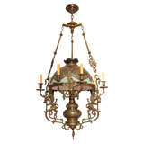 A 9 Light French Bronze Candle and Oil Powered Suspension Light