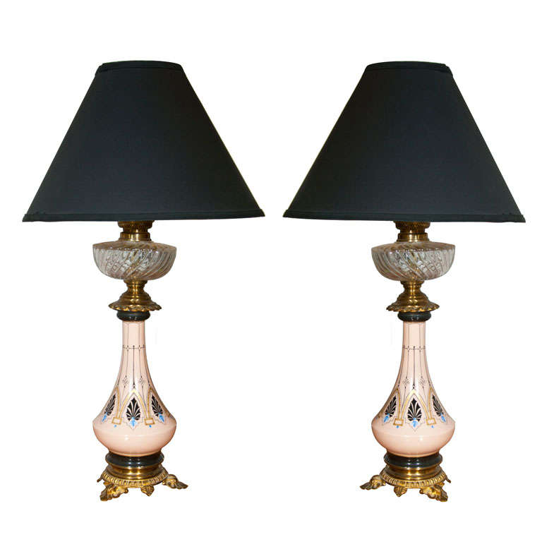Pair Of Porcelain And Cut Glass Lamps For At 1stdibs Pair Of Porcelain Cut Glass Lamps For