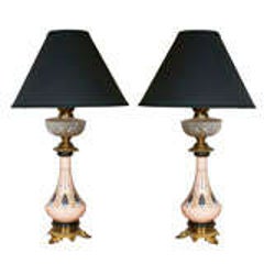 Pair of Porcelain & Cut Glass Lamps 12