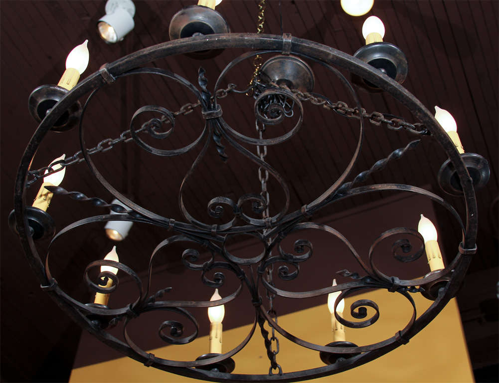 Medieval French Round Iron Chandelier For Sale