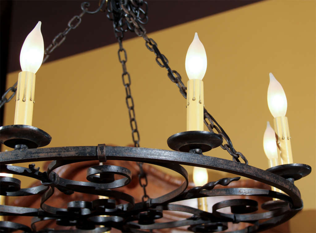20th Century French Round Iron Chandelier For Sale