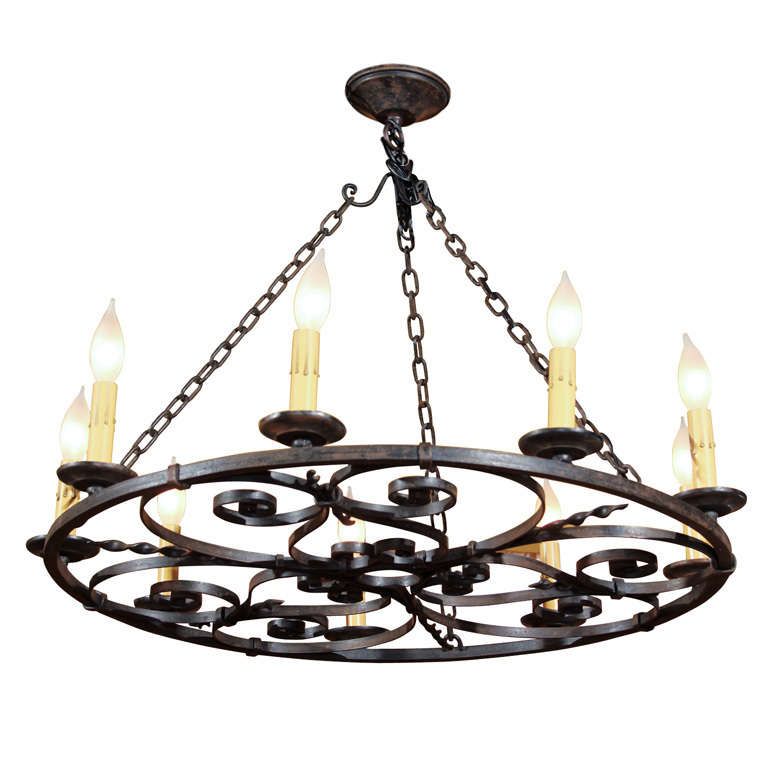 French Round Iron Chandelier For Sale