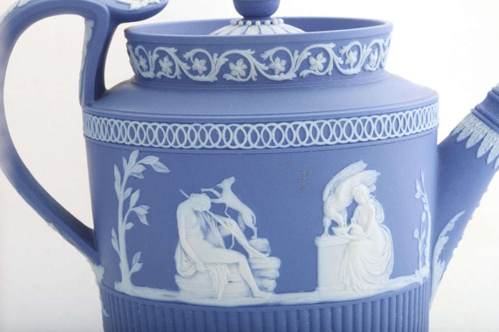 English A Rare Unmarked Adams Blue And White Jasper Teapot For Sale