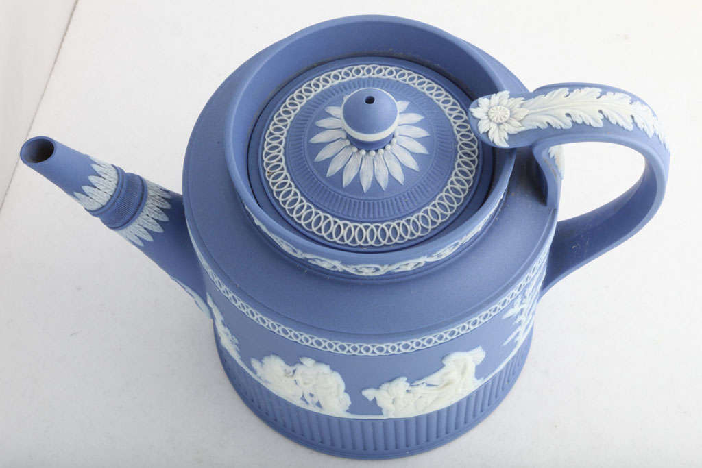 A Rare Unmarked Adams Blue And White Jasper Teapot For Sale 3