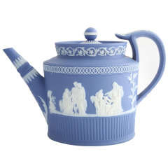 A Rare Unmarked Adams Blue And White Jasper Teapot