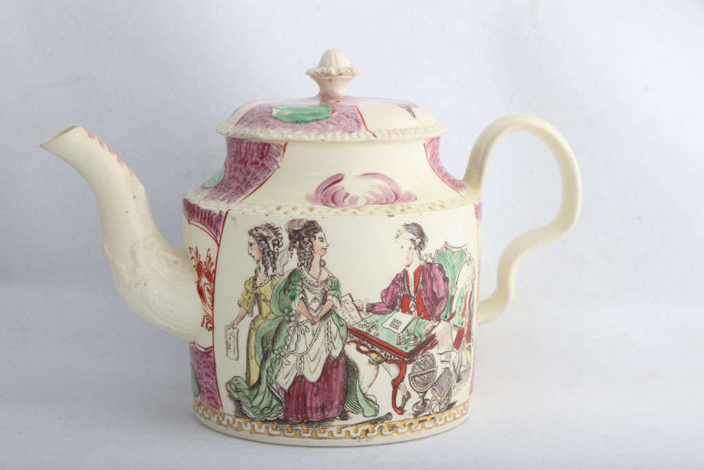 A fine William Greatbatch creamware teapot decorated with the 