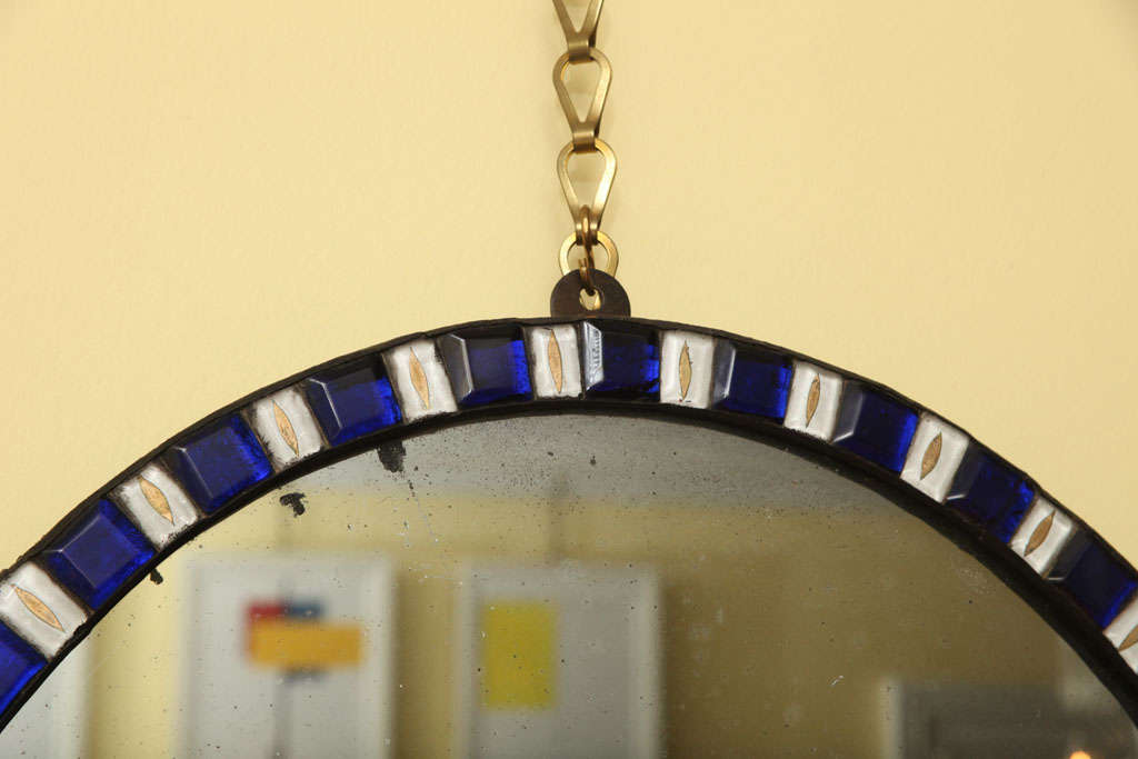 Georgian Antique Irish Oval Mirror with Sapphire and Enamel Jewels, circa 1785 For Sale