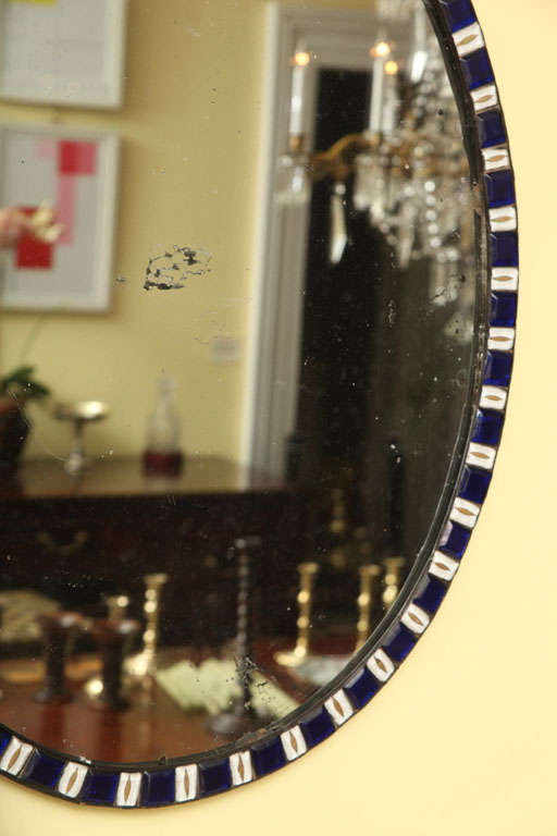 Antique Irish Oval Mirror with Sapphire and Enamel Jewels, circa 1785 In Excellent Condition For Sale In New York, NY