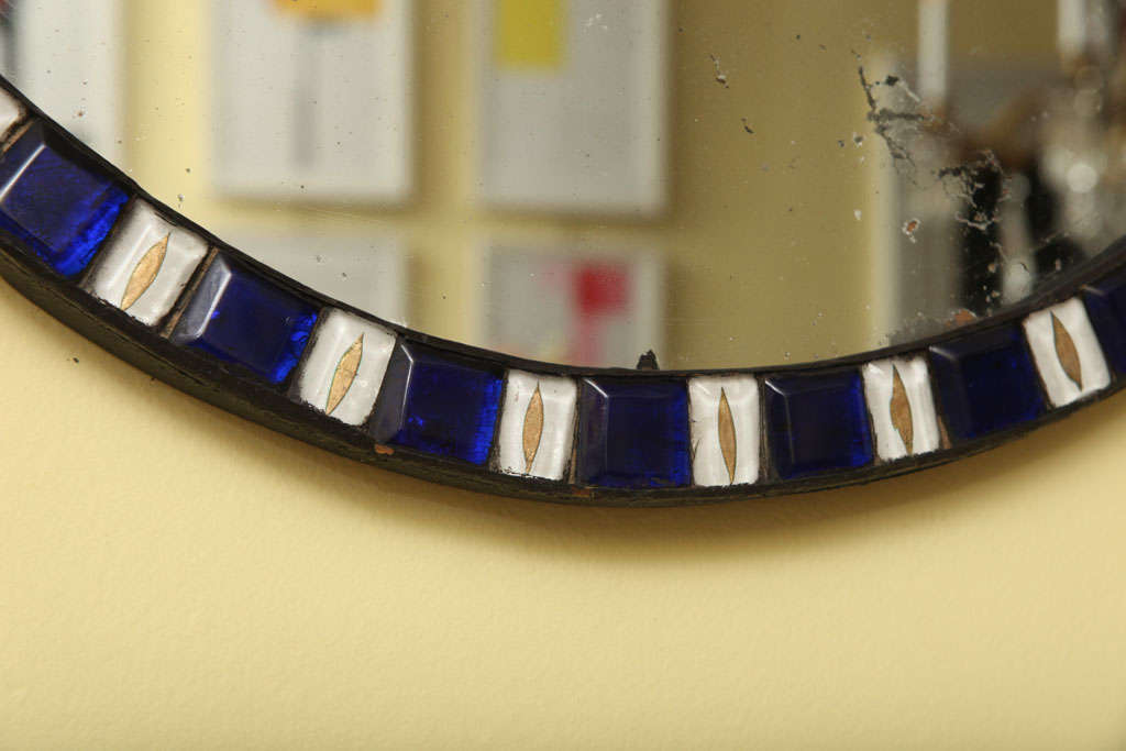 Late 18th Century Antique Irish Oval Mirror with Sapphire and Enamel Jewels, circa 1785 For Sale