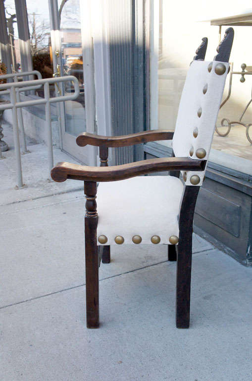 Walnut Pair Spanish  Baroque Arm Chairs