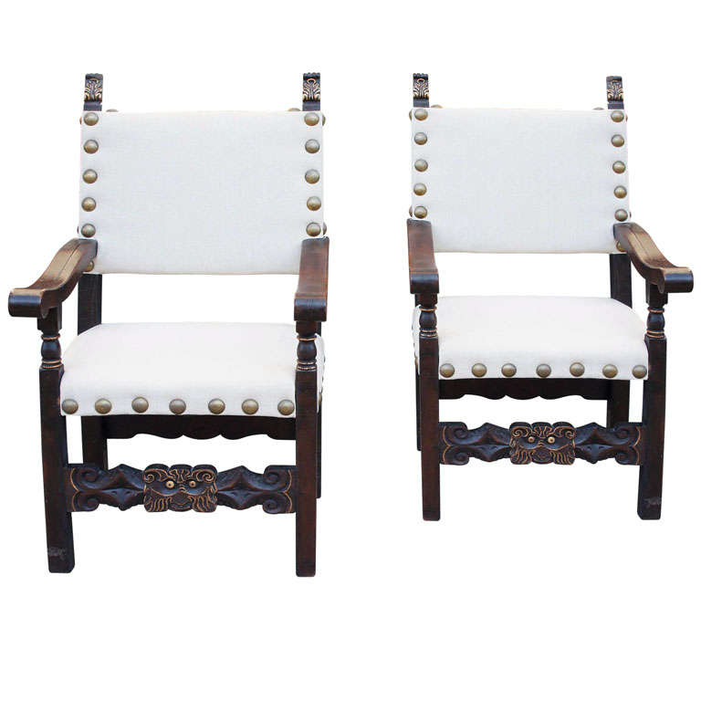 Pair Spanish  Baroque Arm Chairs