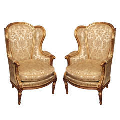 Pair of Antique French Louis XVI Gold Bergeres