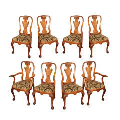 Set of 8 Antique English Queen Walnut Dining Chairs