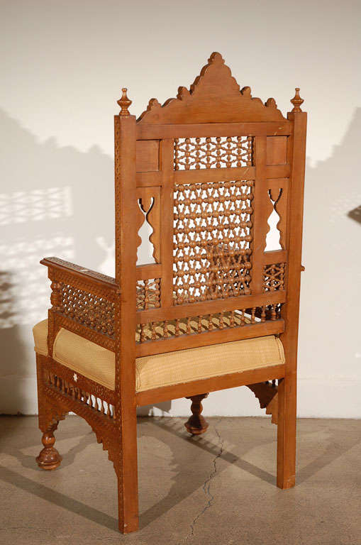 Wood Middle Eastern Arabian Syrian Moorish Royal Throne Armchairs