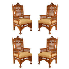 Middle Eastern Arabian Syrian Moorish Royal Throne Armchairs