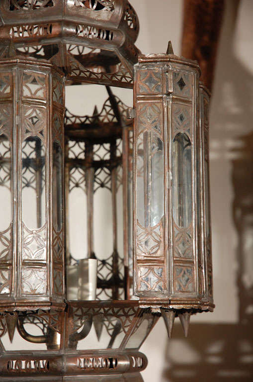 Vintage Moroccan Clear Glass Lantern In Good Condition In North Hollywood, CA