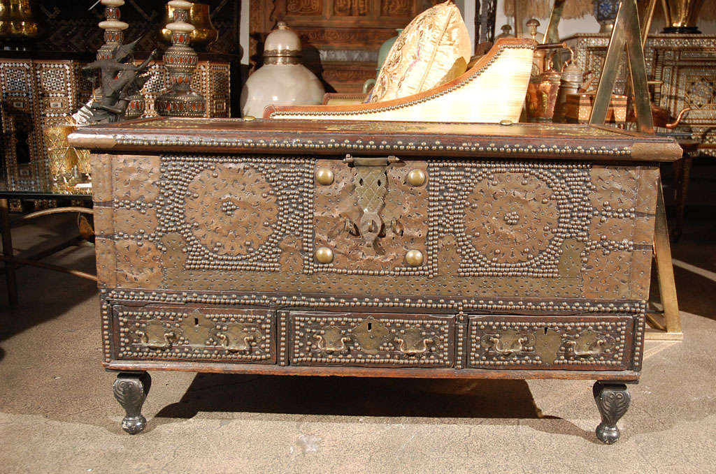 19th Century Oak Spanish Moorish Brass Studded Coffer 8