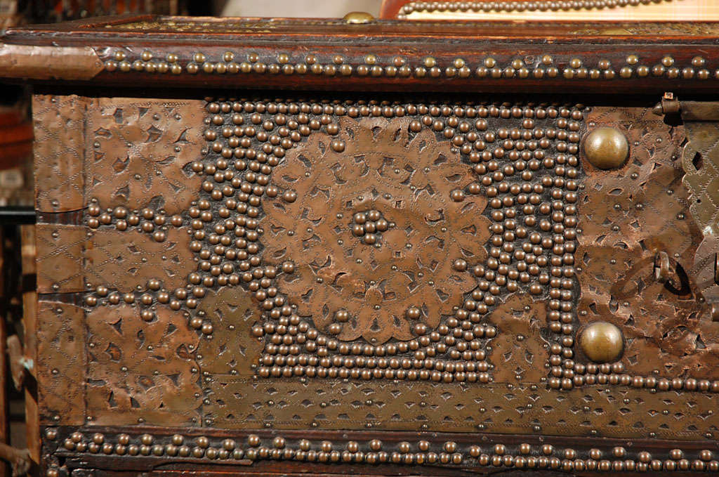 19th Century Oak Spanish Moorish Brass Studded Coffer 1