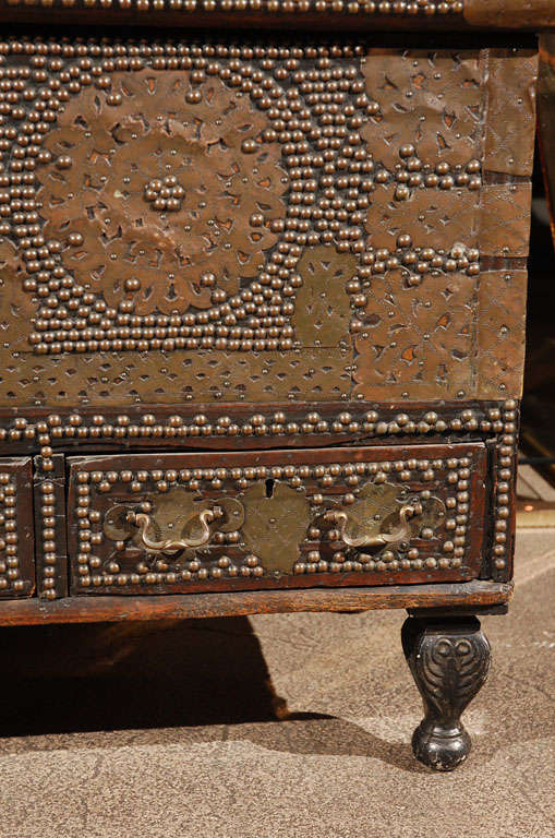 19th Century Oak Spanish Moorish Brass Studded Coffer 2