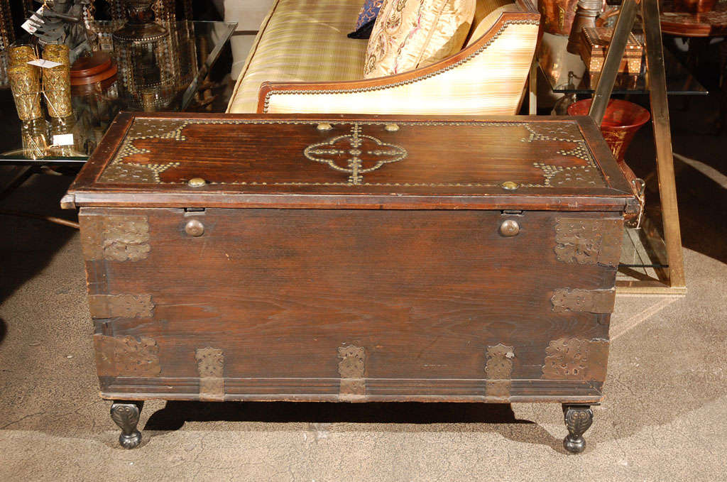 19th Century Oak Spanish Moorish Brass Studded Coffer 7