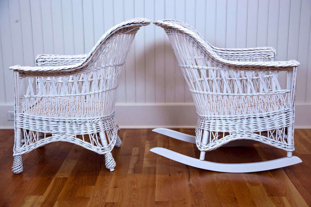 American Antique Wicker Chair and Rocker