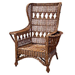 Antique Heywood Wakefield Bar Harbor Wicker Wingback Chair
