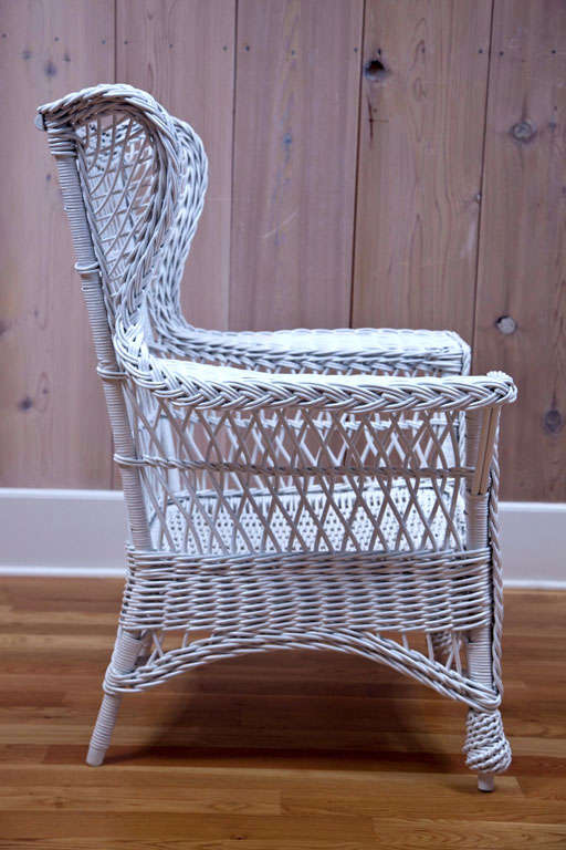 Heywood Wakefield Wicker Wingback Armchairs In Excellent Condition For Sale In Old Saybrook, CT