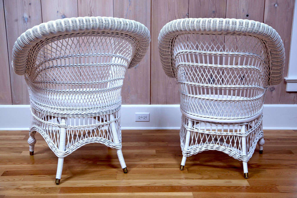 American Antique Victorian Wicker Rolled-Arm Chairs