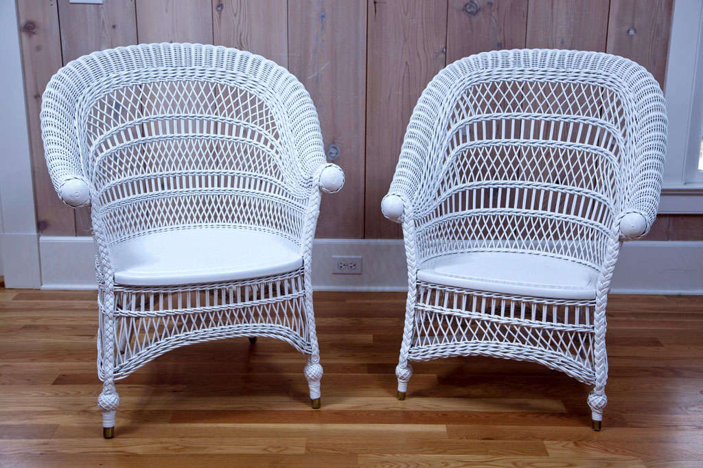 Antique Victorian Wicker Rolled-Arm Chairs 3