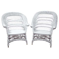 Antique Victorian Wicker Rolled-Arm Chairs