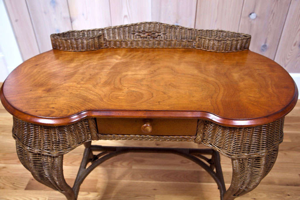 Antique Art Deco Wicker Desk 1