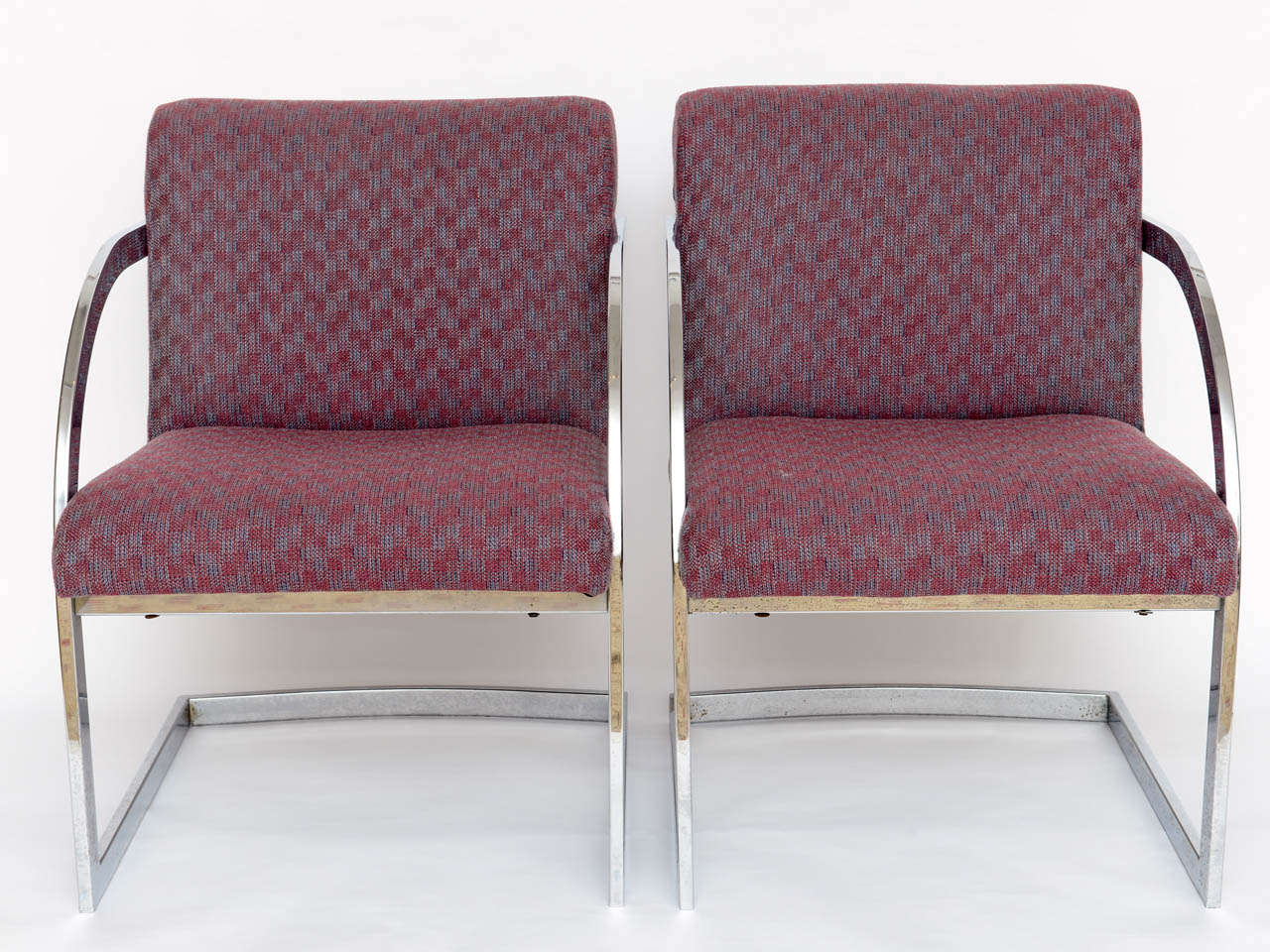 Beautiful pair of chrome and fabric Milo Baughman chairs from the late 60s