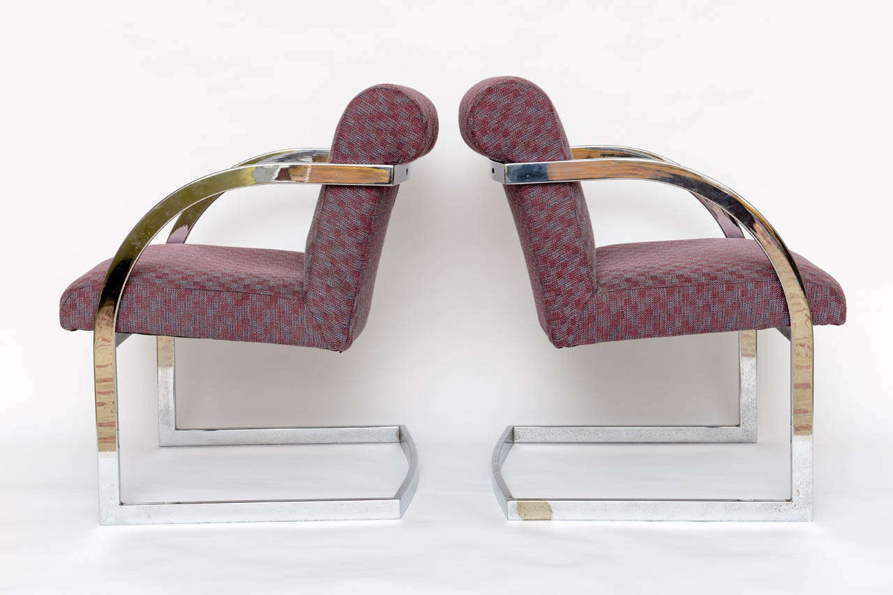 American Pair Of Milo Baughman Chrome Chairs 1960s