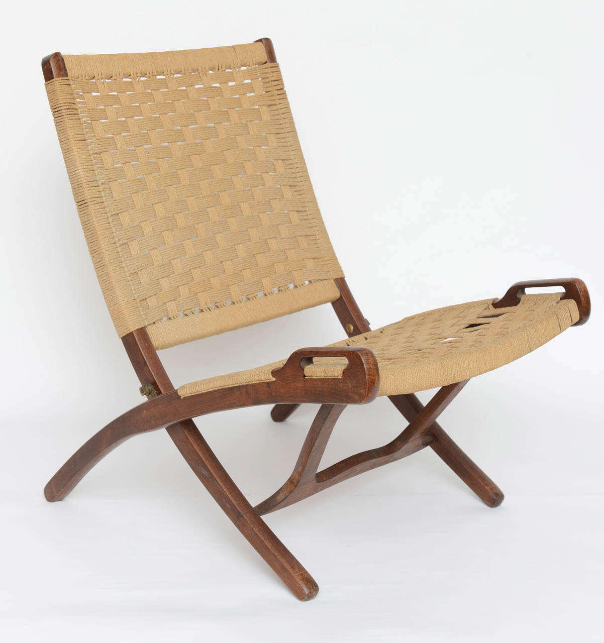 Paire de chaises pliantes en corde tissée Wegner 1950s Bon état à Miami, FL