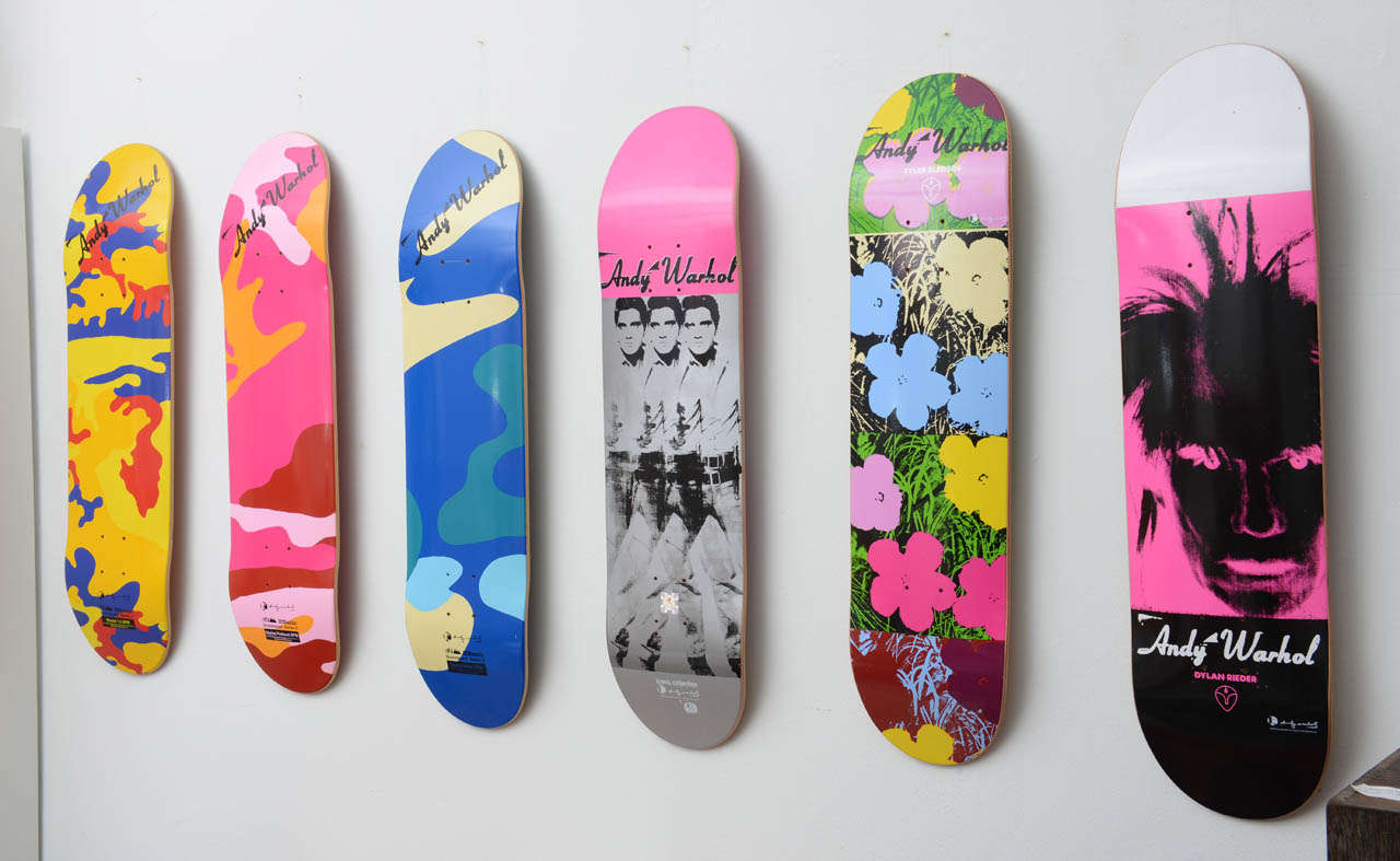 Beautiful set of authentic Andy Warhol Skateboards printed with Iconic Warhol Images.  Approved by the Warhol Foundation.