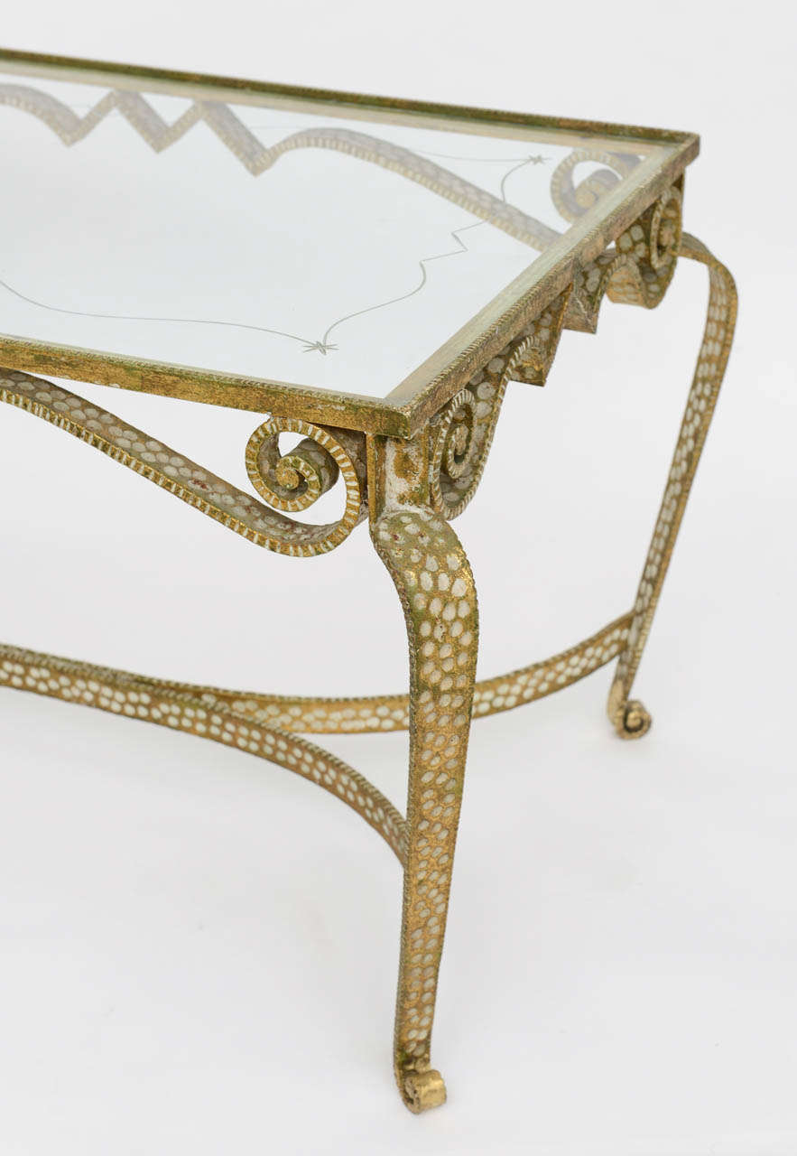 Italian Modern Hand-Hammered Gilt Iron and Glass Low Table, Pier Luigi Colli For Sale 1