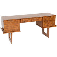 Vintage A Paul Laszlo Fruitwood "Woven Front" Desk/Console, USA