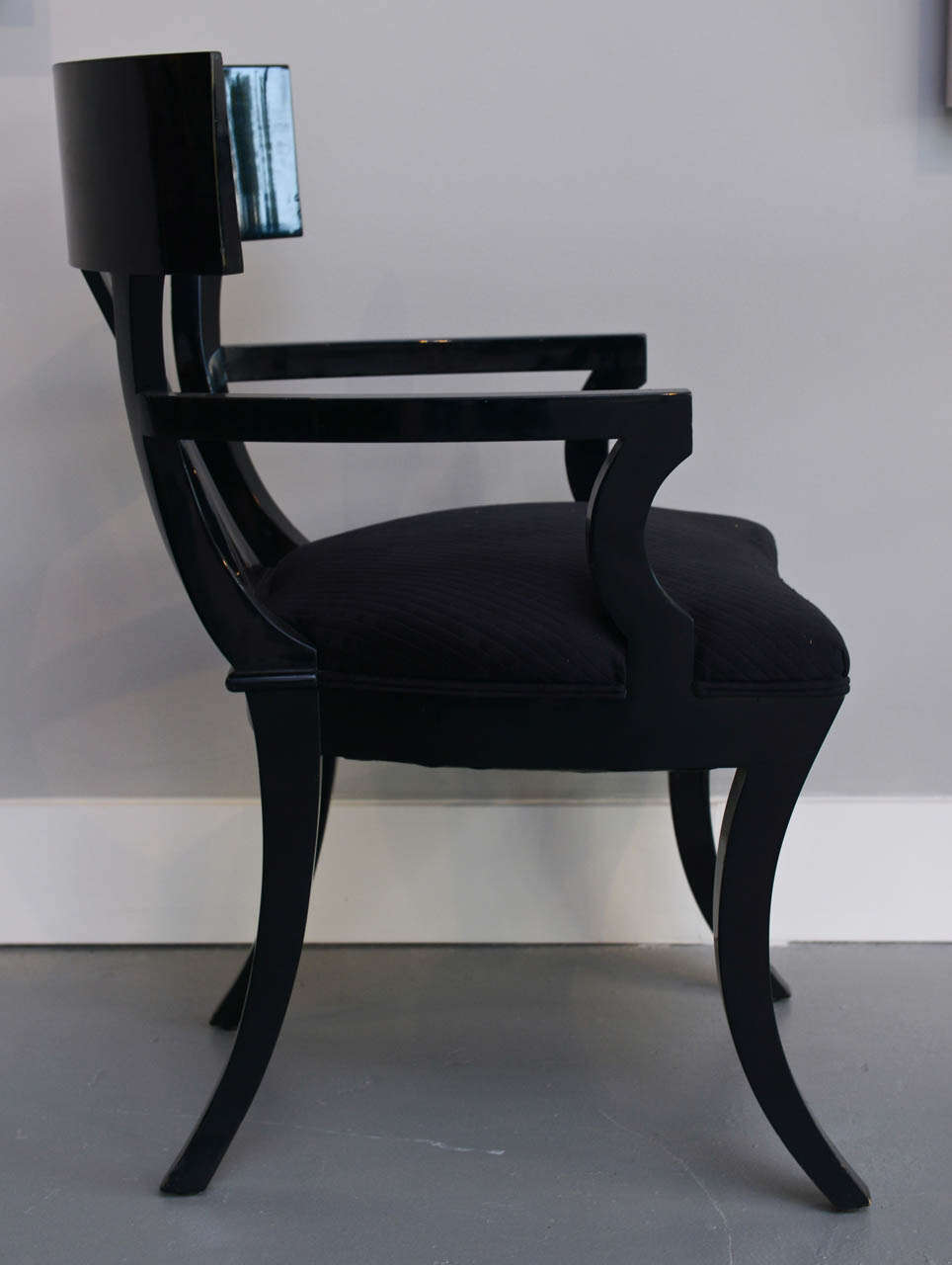 Set of Six Black Lacquer Klismos Armchairs, Manner of Robsjohn-Gibbings In Excellent Condition In Hollywood, FL