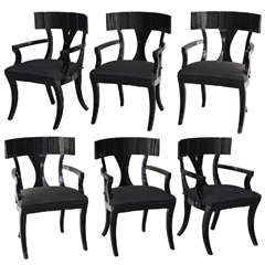 A Set of 6 Black Lacquer Klismos Armchairs, manner of Robsjohn Gibbings 12