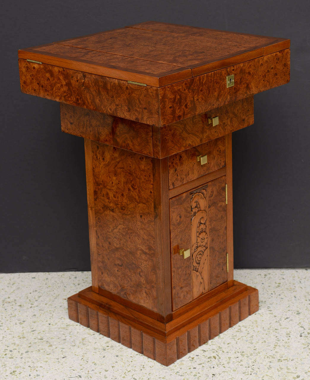 French Art Deco Burled Walnut and Walnut Work Table In Excellent Condition In Hollywood, FL