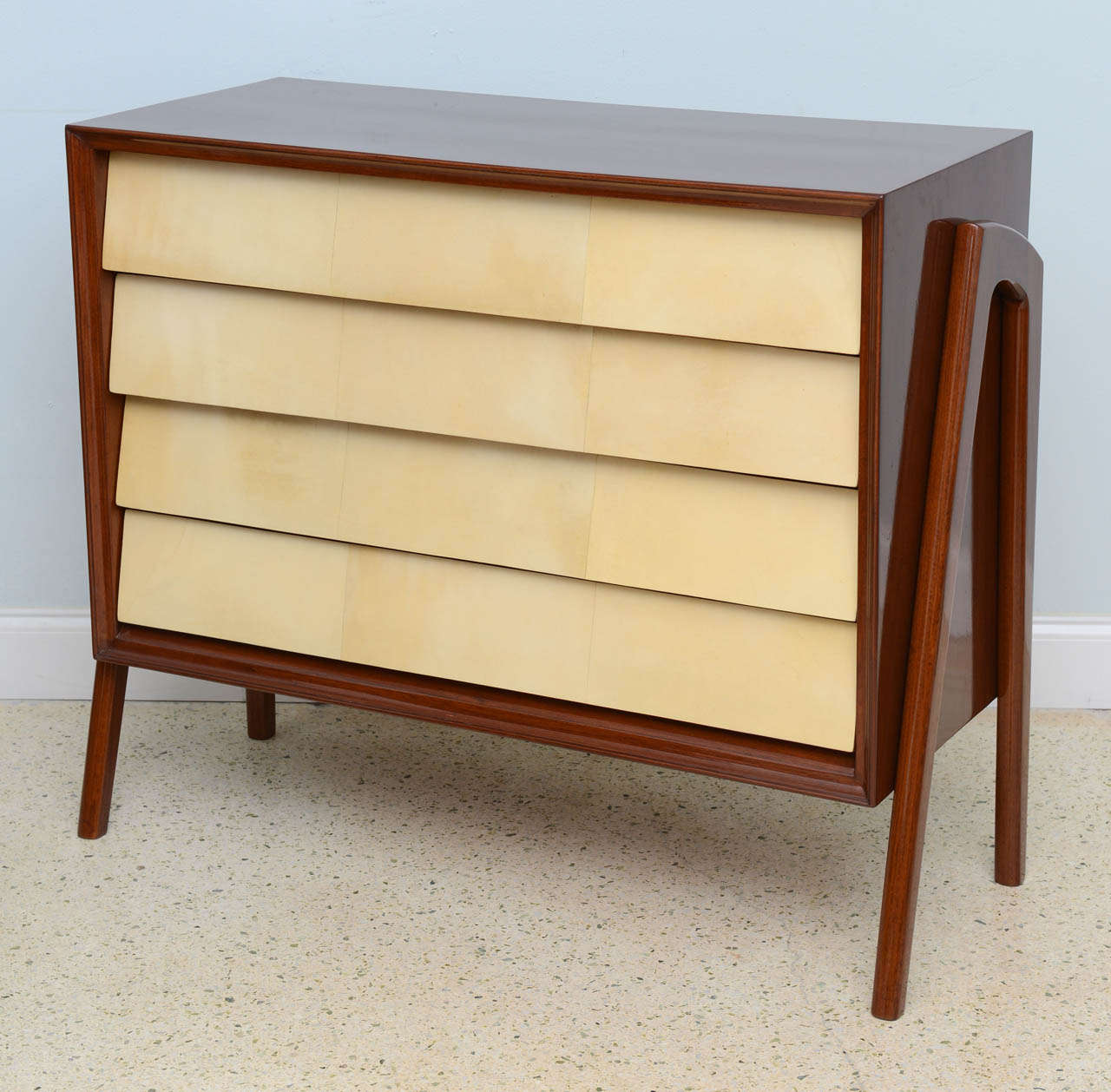 Mid-Century Modern Italian Modern Mahogany and Parchment Commode, Dassi
