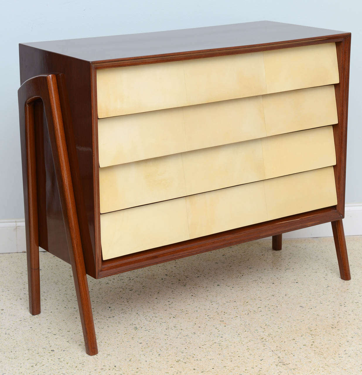 Italian Modern Mahogany and Parchment Commode, Dassi In Excellent Condition In Hollywood, FL