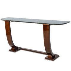 A Late Art Deco Palisander, Marble, and Nickel Plated Console by Jules Leleu