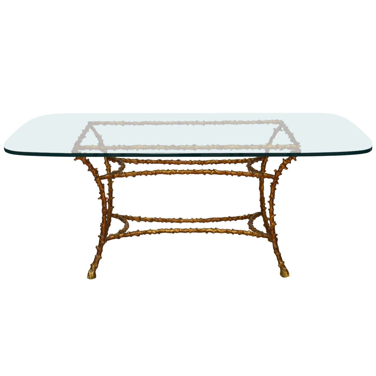 French Modern Gilt Bronze and Glass Dining Table, Maison Bagues For Sale