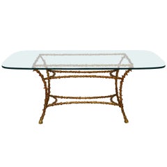 French Modern Gilt Bronze and Glass Dining Table, Maison Bagues