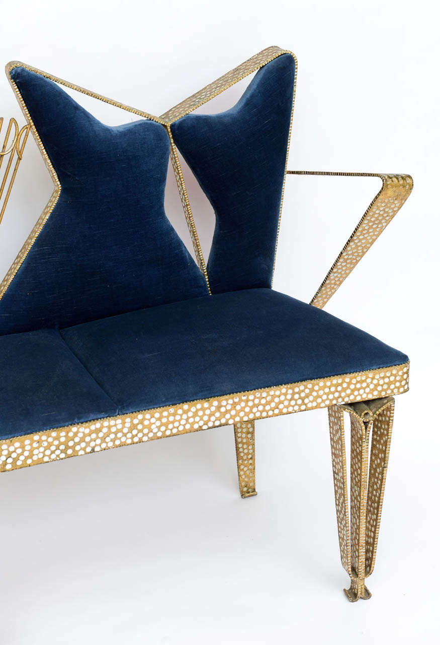 Fine Italian Modern HandHammered Gilt Metal Hall Bench/Settee, Pier