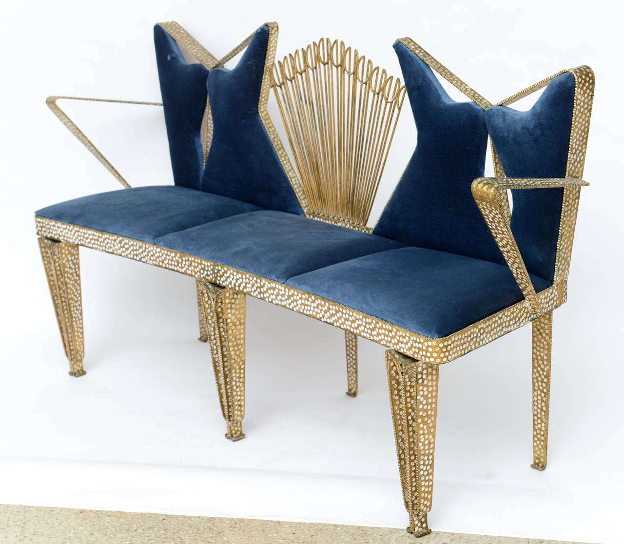 Fine Italian Modern HandHammered Gilt Metal Hall Bench/Settee, Pier